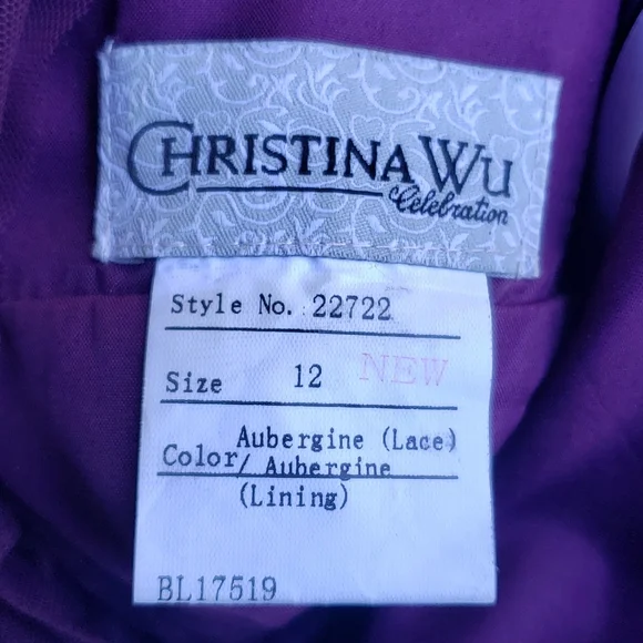 CHRISTINA WU Aubergine Purple Lace Pearl & Diamond Waist Short Formal Dress 12 - Picture 6 of 7